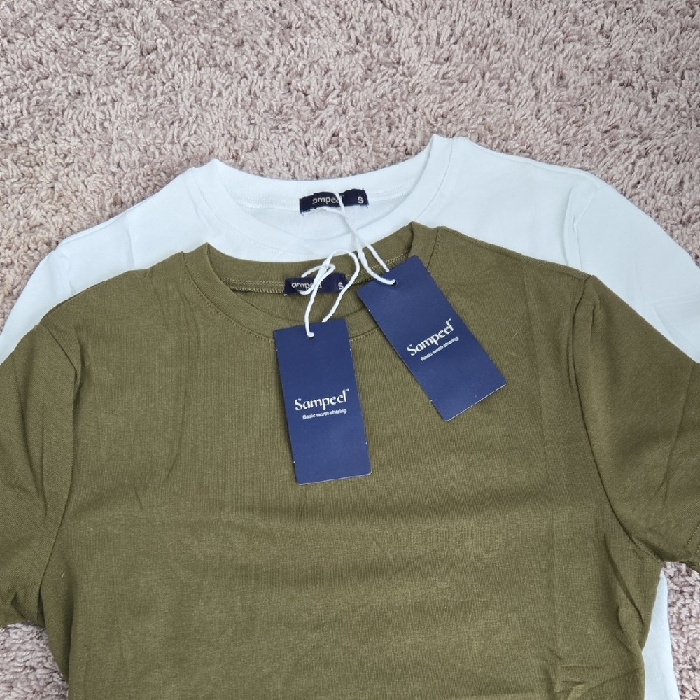 Sampeel Women's Short Sleeve Tops - Olive Green and White